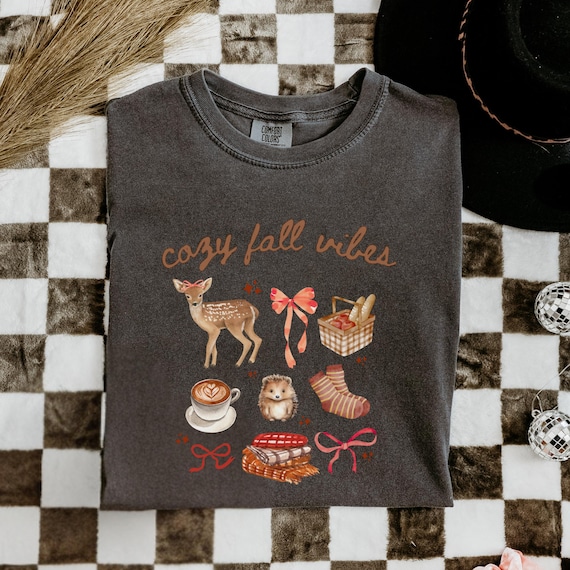 Cozy Fall Shirt Cottagecore Aesthetic Tee Comfort Colors Fall Shirt Woodland Animal Shirt Mushroom Coffee Cozy Blanket Farmers Market Tee