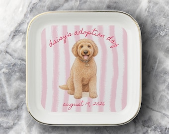 Personalized Pet Photo Dish: Custom Gotcha Day Keepsake, Gold Trimmed Ceramic Tray