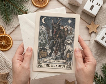 Krampus Christmas Cards Personalized German Christmas Card Dark Holiday Krampusnacht Folklore Yule Alternative Christmas Greeting Card Set