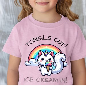 Tonsils Out Ice Cream In Kitty Cat Heavy Cotton Toddler Shirt Kids Tonsil Removal Tee Children&#39;s Funny UniKitty Post-Tonsillectomy Recovery