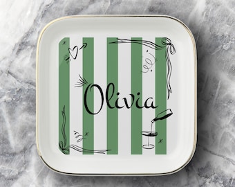 Personalized Name Jewelry Dish – Gold Trimmed Ceramic Trinket Tray