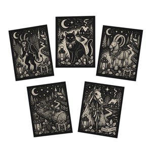 Yule Greeting Card Set Nordic Christmas Cards Krampus Mari Lwyd Yule Cat Yule Goat Hygge Holiday Cards Personalized Multi-Design 5-Pack Multi Design