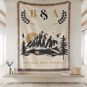 Custom Cottagecore Couples Blanket Outdoor Wedding Gift Personalized Tapestry 2nd Anniversary Initials Blanket Engagement Gift