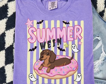 Summerween Weiner dog Dachshund Striped Spooky Summer Comfort Colors Pastel Goth Tank top Tshirt Sweatshirt Kids Tee Hot Ghoul Summer Ween