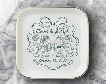 Fantasy Wedding Ring Dish Personalized Dragon Couple Gift TTPG Wedding Gift Custom Bride Groom Jewelry Tray Nerdy Engagement Keepsake