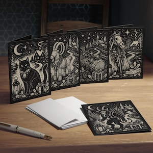 Yule Greeting Card Set Nordic Christmas Cards Krampus Mari Lwyd Yule Cat Yule Goat Hygge Holiday Cards Personalized Multi-Design image 1