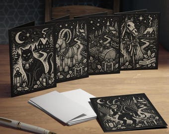 Yule Greeting Card Set Nordic Christmas Cards Krampus Mari Lwyd Yule Cat Yule Goat Hygge Holiday Cards Personalized Multi-Design