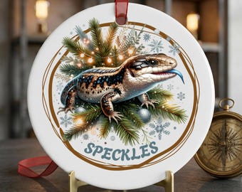 Personalized Blue Tongue Skink Christmas Ornament Reptile Lover Custom Pet Name Car Charm Skink Mom Dad Gift Exotic Pet Christmas Keepsake