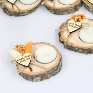 Personalized Wood Tealight Holder Favors: Rustic Wedding, Dried Flowers (70 pcs)