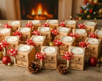 Bulk Christmas Gifts, Custom Candle Holder, Engraved Candle Holder, Personalized Gifts, Custom Holiday Decor, Coworker Christmas Gift