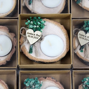 60 Pcs Personalized Wood Tealight Wedding Favors: Rustic Dried Flowers