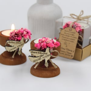 Personalized Memorial Candle Favors: Dried Flowers, Dove Tag