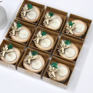 60 pcs Personalized Funeral Favors: Wood Slice Candle with Angel Tag