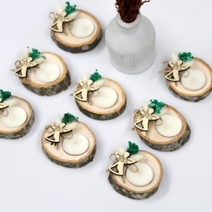50 Pcs Personalized Funeral Favors: Wood Tealight Candle Holders with Dried Flowers