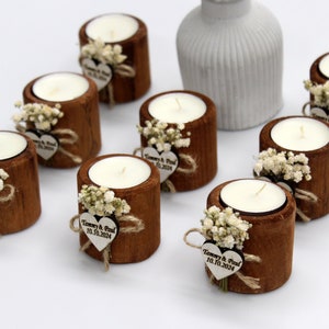 50 Pcs Personalized Wedding Favor Candle: Rustic Wooden Tealight Holder with Dried Flowers