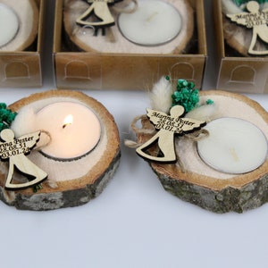 80 pcs Personalized Funeral Favors: Wood Tealight Candle, In Memory Gift