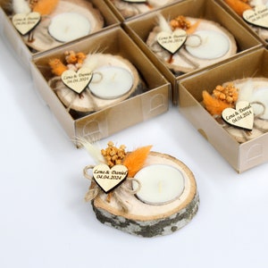 Personalized Wood Slice Tea Light Holder: Rustic Wedding Favors