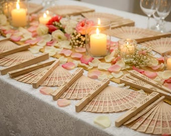 25 Stück personalisierte Hochzeitsfächer, Handfächer, Benutzerdefinierte Fächer, Fächer für die Hochzeit, Hochzeitsfächer Gefälligkeiten, Hochzeitsfächer für Gäste, Holzfächer