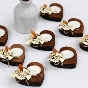 50 Pcs Personalized Funeral Favors: Heart Wood Candle Holder with Dried Flowers