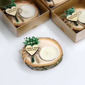 50 pezzi Portacandele in legno personalizzati, Candela nuziale personalizzata, Portacandele in legno, Bomboniere per gli ospiti, Bomboniere rustiche