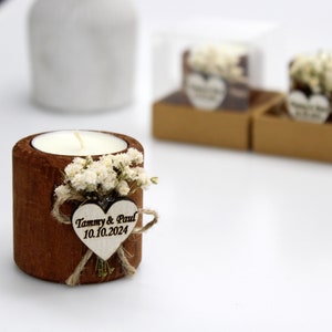 Personalized Wedding Favor Candle: Rustic Dried Flower Tealight, Bulk Gifts