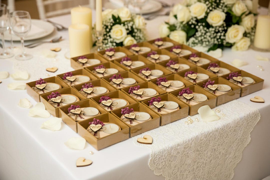 50 Pcs Rustic Wedding Favors, Custom Tealight Favors for Guests in Bulk ...
