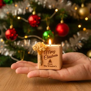 Christmas Candle Favors, Custom Coworker Favors in Bulk, Holiday Thank You Gift, Rustic Holiday Favor, Engraved Tealight Holder, Xmas Gifts image 8