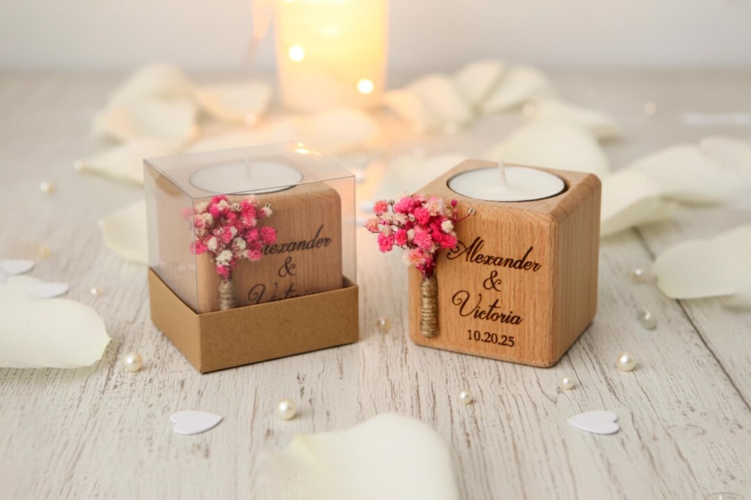 Wedding Candle Favors for Guests in Bulk, Custom Engraved Wooden ...