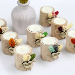 50 Pcs Personalized Rustic Candle Wedding Favors: Dried Flower Tealight Holders