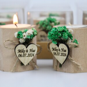 Personalized Wedding Favor Candle: Rustic Dried Flower Tealight