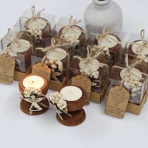 Personalized Memorial Candle Favors: Dried Flowers, In Memory Of, Bulk (60 pcs)