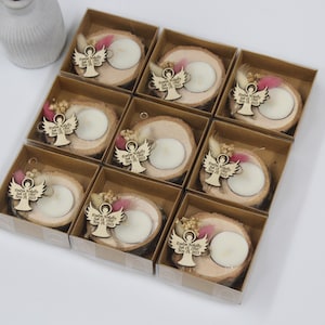 60 Pcs Personalized Memorial Tealight Favors: Dried Flowers, Wood Slice, Celebration of Life
