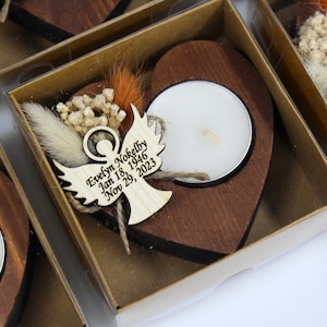 Personalized Memorial Candle Favors: Dried Flowers, Wooden Tag (Bulk)