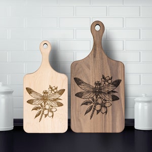 Floral Dragonfly Cutting Board, Charcuterie Board, Housewarming Gift, USA Made, Nature Themed, Laser Engraved Cutting Board, Dragonfly Lover