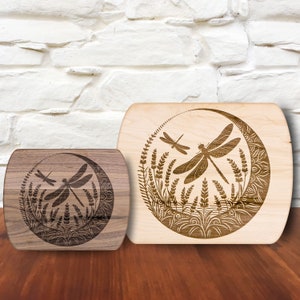 Lavender and Dragonfly Oval Cutting Board, Charcuterie Board, Housewarming Gift, Lavender Kitchen Decor, Dragonfly Cutting Board