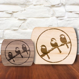 Chickadees on Branch Oval Cutting Board, Charcuterie Board, Housewarming Gift, Bird Cutting Board, Nature Themed Kitchen Decor