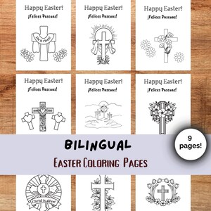 Bilingual Easter Printable Cards, Easter Coloring Cards, Easter Coloring Sheets,  Paginas de Colorear, Dia de Pascua, Dia de la Pascua