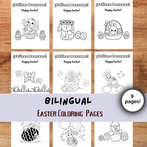 Bilingual Easter Printable Cards, Easter Coloring Cards, Easter Coloring Sheets,  Paginas de Colorear, Dia de Pascua, Dia de la Pascua