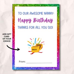 Birthday Gift for Nanny, Cute Gift for Nanny, Happy Birthday Nanny Gift, Gift Card for Nanny,  Gift for Nanny, Printable Gift for Nanny