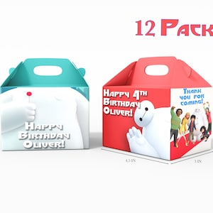 Baymax Gable Candy Box - 12Pack - 4.4x4.5x3in - Customizable with Name and Age | Baymax Birthday Party Boxes and Bags