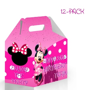 Minnie Mouse Birthday Gable Candy Box - 12Pack - 4.4x4.5x3in - Customizable with Name and Age – Minnie Birthday Party Favors and Supplies