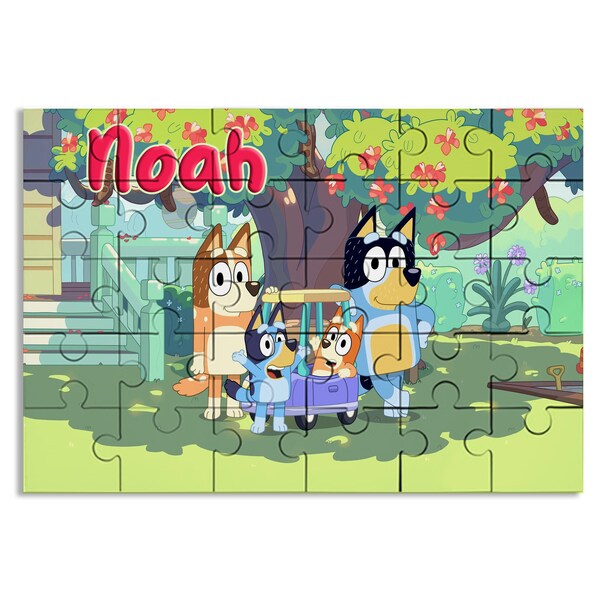 Blue Dog Jigsaw Puzzle with Name - 30pcs | 7.5x9.5in | Puzzles for Kids and Gifts