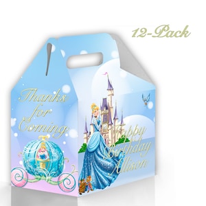 Cinderella Birthday Gable Candy Box - 12Pack - 4.4x4.5x3in - Customizable with Name and Age – Princesses Birthday Party Favors and Supplies