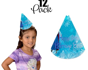 Princess Frozen Birthday Party Hats - 12Pack – Customizable with Name and Age – Frozen Birthday Party Decor and Supplies