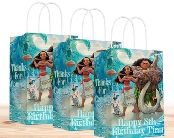Moana Gift Favor Bags for Kids - 12pack - Customizable with Name and Age | Moana Party Supplies for Kids