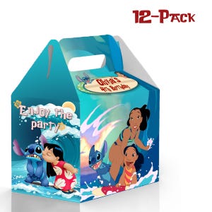 Lilo and Stitch snoepdoos verjaardagsgeveltop - 12 stuks - 4,4 x 4,5 x 3 inch - aanpasbaar met naam en leeftijd - gunsten en benodigdheden voor verjaardagsfeestjes
