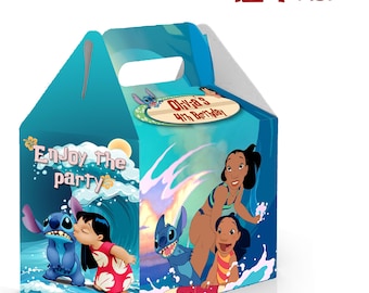 Lilo and Stitch snoepdoos verjaardagsgeveltop - 12 stuks - 4,4 x 4,5 x 3 inch - aanpasbaar met naam en leeftijd - gunsten en benodigdheden voor verjaardagsfeestjes
