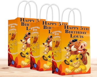Movie Lion King Gift Favor Bags with Handles, Party Supplies - 12pack – Customizable with Name and Age | Favor Bags for Kids Celebrations