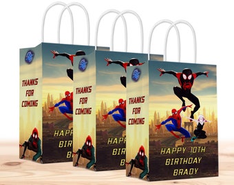 Spiderman Gift Favor Bags for Kids - 12pack - Customizable with Name and Age | Spiderverse Birthday Party Supplies