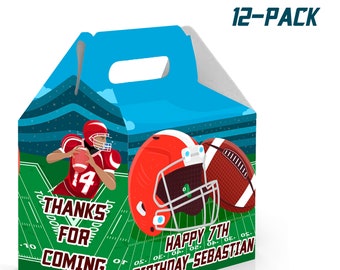 Football Birthday Gable Candy Box - 12Pack - 4.4x4.5x3in - Customizable with Name and Age – Football Birthday Party Favors and Supplies